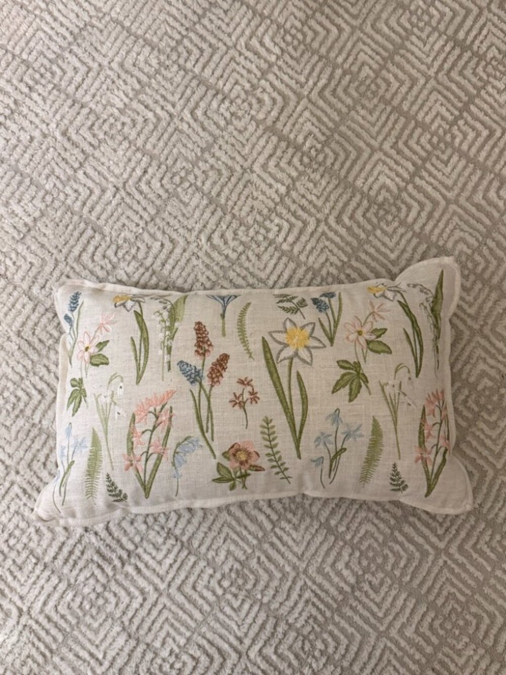 Floral Embroidered Lumbar Throw Pillow Double Sided 60x35 cm